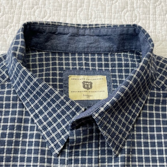HAGGAR HERITAGE COLLECTION Men's Long Sleeve Dress Shirt, size Large, Blue Check - Picture 2 of 10